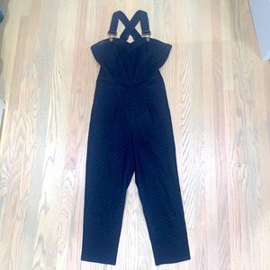 Voodoo Vixen fitted denim crop polka dot retro rockabilly style overalls size S